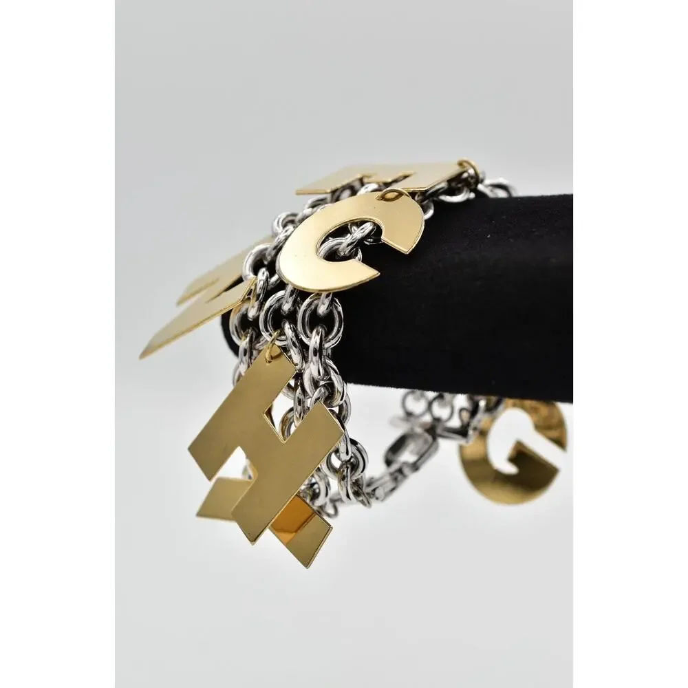 Givenchy Vintage Logo Charm Bracelet Gold Chunky Runway Rare Signed 1980s BinO